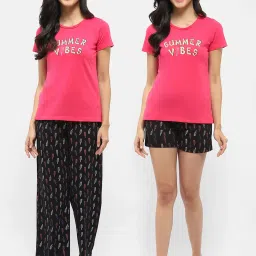 MADAME M Secret Pink & Black Graphic Print T-Shirt With Pyjamas & Shorts image 1