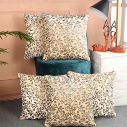 MFD HOME Furnishing Beige Velvet Cushion Cover - Set of 5-picture-6