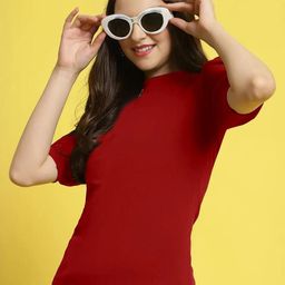 The Roadster Lifestyle Co. Round Neck Puff Sleeves Tops-picture-23