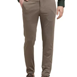 Turtle Brown Knitted Ultra Slim Fit Dobby Trousers image 1