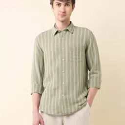 U.S. Polo Assn. Green Cotton Regular Fit Striped Shirt image 1