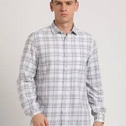 Turtle Grey Cotton Slim Fit Chequered Shirt image 1