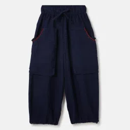 Elle Girls Blue Pure Cotton Textured Trousers image 1