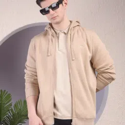 Crimsoune Club Beige Blended Regular Fit Solid Hooded Sweatshirt-picture-17