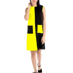 PATRORNA Yellow & Black Color-Block Sheath Shift Dress-picture-37