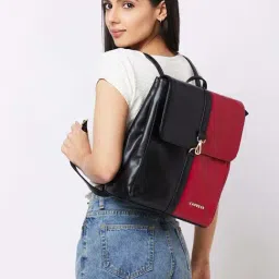 Caprese LIZZY Black & Red Faux Leather Medium Backpack-picture-18