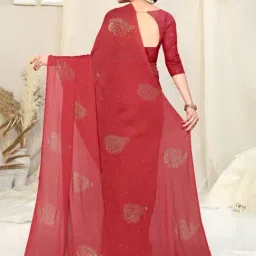MIRCHI FASHION Red Printed Saree With Unstitched Blouse Piece image 2