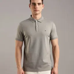 TOMMY HILFIGER Grey Regular Fit Cotton Polo T-Shirt-image-95