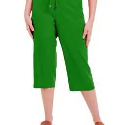 PATRORNA Dark Green Cotton Blend Slim Fit Mid Rise Capris-image-15