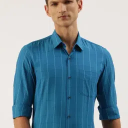 Peter England Blue Slim Fit Striped Shirt-picture-29