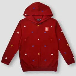 Gini & Jony Kids Red Printed Full Sleeves Hoodie image 1