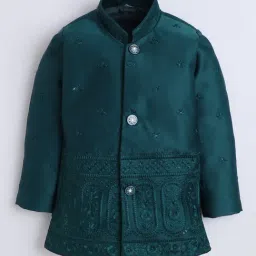 Fourfolds Kids Dark Green Embroidery Three Piece Suit Set image 4
