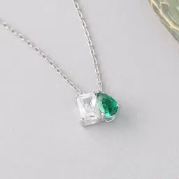 Ornate Jewels 925 Silver Green Emerald Toi Et Moi Necklace for Women-picture-13
