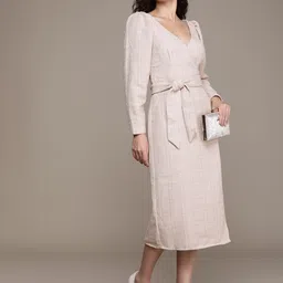 French Connection Embellished V-Neck Puff Sleeve Wrap Midi Party Dress-image-73