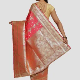 Banarasi Silk Works Peach Woven Saree With Unstitched Blouse image 2