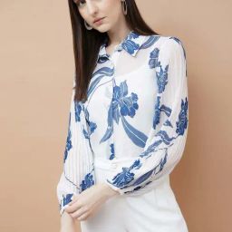 Code By Lifestyle Off White & Blue Regular Fit Printed Shirt-picture-1