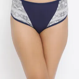 Clovia Grey & Navy Printed Hipster Panty image 1