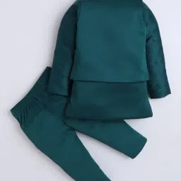 Fourfolds Kids Dark Green Embroidery Three Piece Suit Set image 2