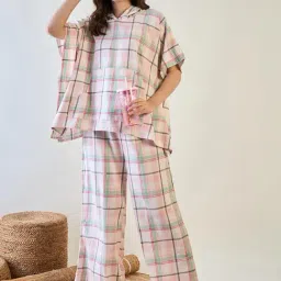 The Kaftan Company Pink Cotton Regular Fit Checks Sleepwear Robes image 5