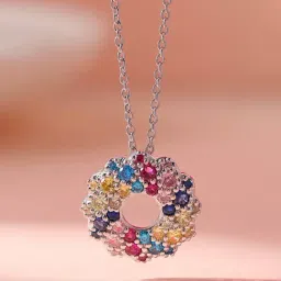 Ornate Jewels 925 Silver Round Multi Stone Donut Lollipop Necklace for Women-image-23