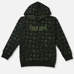 Palm Tree Kids Green Cotton Printed Full Sleeves Hoodie image 1