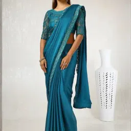 Soch Blue Embroidered Saree With Unstitched Blouse-picture-36