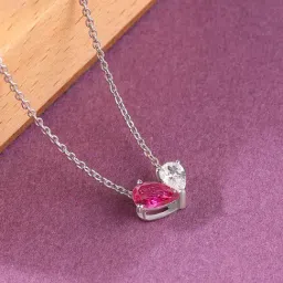 Ornate Jewels 925 Silver Pear Red Ruby and American Diamond Toi Et Moi Necklace for Women-image-13