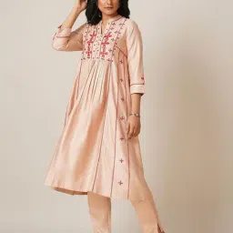 Jaypore Peach Hand Embroidery Loose Fit Kurta image 3