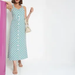 Vero Moda Blue Striped A Line Dress image 4