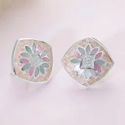 Mia by Tanishq 925 Silver Mother of Pearl Oasis Silver Stud Earrings image 1