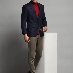 Monte Carlo Navy Blue Pure Wool Regular Fit Checks Blazer image 5