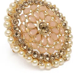 Kord Store Peach-Coloured Gold Plated Kundan Studded Adjustable Finger Ring image 1
