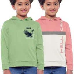 HELLCAT Green & Pink Printed Full Sleeves Sweatshirt(Pack Of 2) image 1