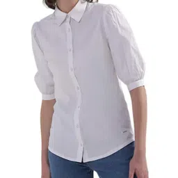 Elle White Cotton Regular Fit Shirt-image-85