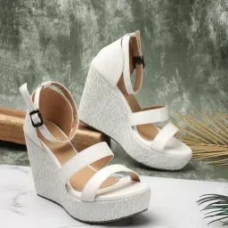 Iconics Women's White Ankle Strap Wedges-image-14
