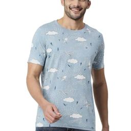 Basics Mid Blue Slim Fit Printed T-Shirt-picture-12