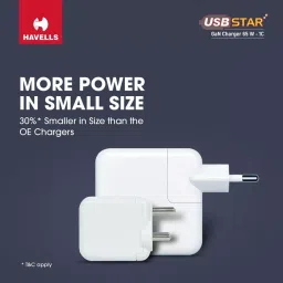 Havells Wall Charger with Detachable Cable 65 W 3 A USB-C, White image 5