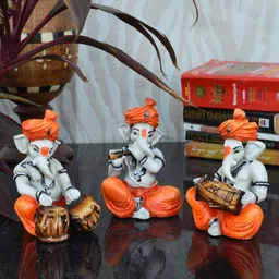 eCraftIndia Set of 3 Orange Handcrafted Polyresin Lord Ganesha-Shaped Showpieces-picture-42