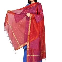 Karthav Fashion Floral Woven Design Chanderi Dupatta With Zari image 4