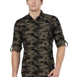 JadeBlue Olive Cotton Slim Fit Camouflage Shirt-picture-40