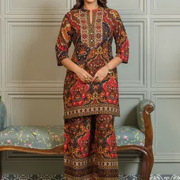 AUTUMN LANE Tashvika Lava Printed Mandarin Collar Top With Trousers Co-Ords-image-57