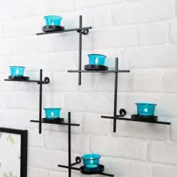 Homesake Turquoise Metal Scorching Ladder With Votive Wall Hanging Candle Holder - Set of 6-image-80