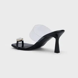 RSVP by Nykaa Fashion Black Square Toe Crystal Embellished Toe Post Design Stiletto Heels image 4