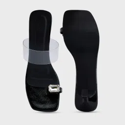 RSVP by Nykaa Fashion Black Square Toe Crystal Embellished Toe Post Design Stiletto Heels image 5
