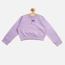 Aww Hunnie Full Sleeves Bow Detailed Winter Wear Crop Sweatshirt - Purple-picture-13