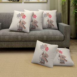 FABINALIV 100% Cotton Embroidered Square Shape Cushion Covers Pack of 5 - Off White-picture-21