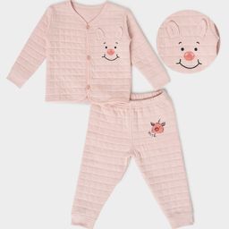 Mi Arcus Cotton Full Sleeves Front Open & Patch Detailed Top and Pajama Set - Pink-picture-24
