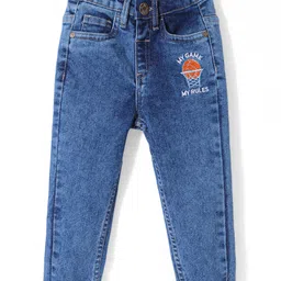 Babyhug  Full Length Stretchable Denim Washed Jeans with Basketball Embroidered - Blue-picture-10