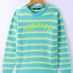 Wingsfield Full Sleeves Typography Embroidered Striped Pullover - Multi Colour-image-93