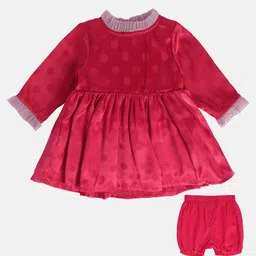MINI KLUB Full Sleeves Polka Dots Foil Printed Wings Applique Detailed Dress With Bloomer - Red image 1